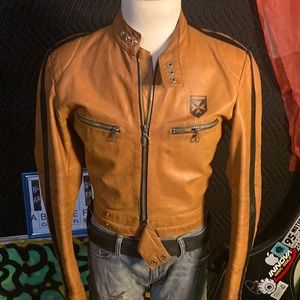 Vintage Harro Kombi motorcycle leather sz S orange / black